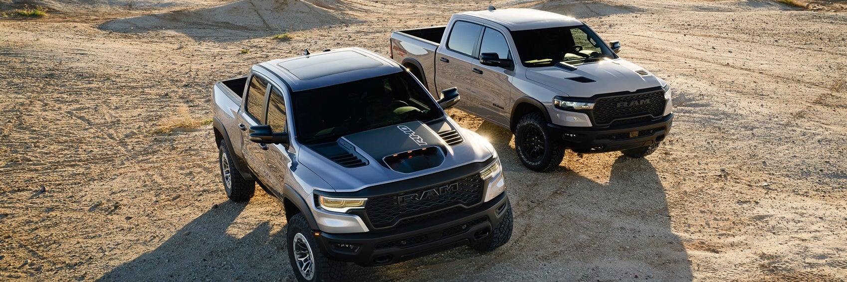 RAM Trucks parked in the desert